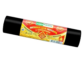 Мешки для мусора 120 л, с завязками, черные, в рулоне 10 шт., ПНД, 15 мкм, 800х750 мм, VIP, Z12010black в Тамбове