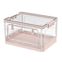 Ящик пластиковый складной прозрачный коричневый, дно розовое,490х360х280 мм, с колесиками в Тамбове