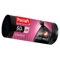 Мешки для мусора 60 л, черные, в рулоне 20 шт., ПНД, 7,4 мкм, 720х600 мм, PACLAN, 600820 в Тамбове
