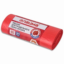 Мешки для мусора 60 л, красный, в рулоне 20 шт., ПНД, 10 мкм, 680х580 мм, LAIMA, 606702 в Тамбове