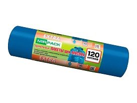 Мешки для мусора 120 л, синие, в рулоне 10 шт., ПНД, 14 мкм, 1100х700 мм, EXTRA, ex1201802 в Тамбове