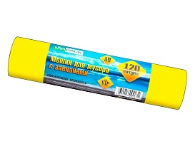 Мешки для мусора 120 л, с завязками, желтые, в рулоне 10 шт., ПНД, 15 мкм, 800х750 мм, VIP, Z12010yel в Тамбове