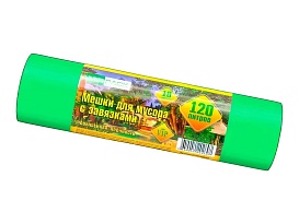 Мешки для мусора 120 л, с завязками, зеленые, в рулоне 10 шт., ПНД, 15 мкм, 800х750 мм, VIP, Z12010green в Тамбове