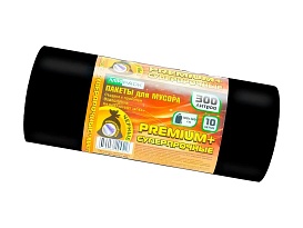 Мешки для мусора 300 л, черные, в рулоне 10 шт., ПВД 70 мкм, 1400х1000 мм, PREMIUM+, 30010160 в Тамбове