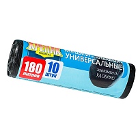 Мешки для мусора 180 л, с ушками, черные, в рулоне 10 шт., ПНД, 20 мкм, 1150х800 мм, Крепак, 4607075710498 в Тамбове