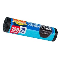Мешки для мусора 120 л, с ушками, черные, в рулоне 10 шт., ПНД, 15 мкм, 1100х700 мм, Крепак, 4607075710474 в Тамбове