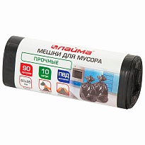 Мешки для мусора 90 л, черные, в рулоне 10 шт., ПВД, 25 мкм, 950х600 мм, LAIMA, 605332 в Тамбове