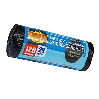 Мешки для мусора 120 л, с ушками, черные, в рулоне 20 шт., ПНД, 15 мкм, 1100х700 мм, Крепак, 4607075710368 в Тамбове