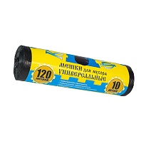 Мешки для мусора 120 л, с ушками, черные, в рулоне 10 шт., ПНД, 13 мкм, 1050х680 мм, Крепакоф, 4607075710252 в Тамбове