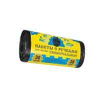 Мешки для мусора 30 л, с ручками, черные, в рулоне 30 шт., ПНД, 9 мкм, 620х480 мм, Крепакоф, 4607075710665 в Тамбове
