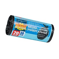 Мешки для мусора 20 л, с ушками, черные, в рулоне 30 шт., ПНД, 10 мкм, 550х440 мм, Крепак, 4607075710443 в Тамбове