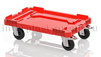 Тележка пластиковая сплошная 2 колеса с тормозом усиленная красная в Тамбове