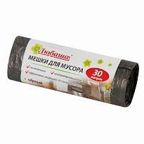 Мешки для мусора 30 л, черные, в рулоне 20 шт., ПНД, 5 мкм, 550х470 мм, Любаша эконом, 605329 в Тамбове