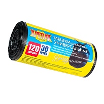 Мешки для мусора 120 л, черные, в рулоне 30 шт., ПНД, 15 мкм, 1100х700 мм, Крепак, 4607075710122 в Тамбове
