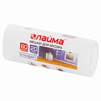 Мешки для мусора 60 л, белые, в рулоне 20 шт., ПНД, 7 мкм, 680х580 мм, LAIMA, 605539 в Тамбове
