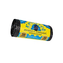 Мешки для мусора 30 л, с ушками, черные, в рулоне 30 шт., ПНД, 8 мкм, 580х460 мм, Крепакоф, 4607075710412 в Тамбове