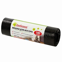 Мешки для мусора 180 л, черные, в рулоне 10 шт., ПВД, 24 мкм, 1060х800 мм, Любаша, 605336 в Тамбове