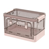 Ящик пластиковый складной прозрачный коричневый, дно розовое, 360х235х230 мм, с колесиками в Тамбове